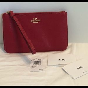 NWT Coach Crossgrain Leather Zip Large WristletRed